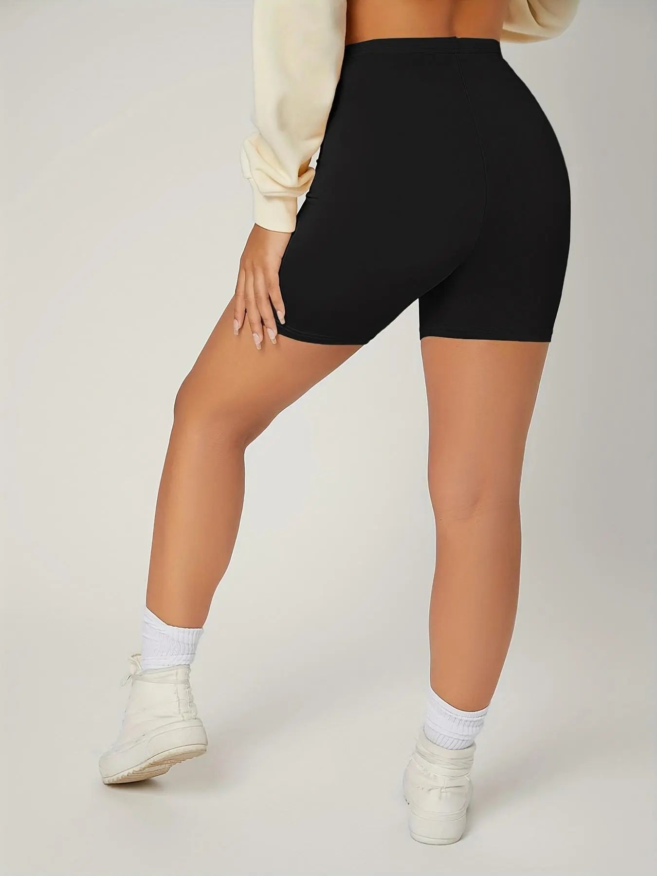 Women'S Plain High-Waisted Bike Shorts, Casual Elastic Waist Breathable Stretchy Skinny Shorts for Sports Gym Running Activewear, Casual Athletic Shorts