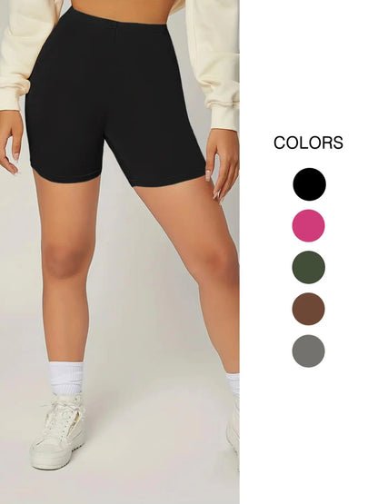 Women'S Plain High-Waisted Bike Shorts, Casual Elastic Waist Breathable Stretchy Skinny Shorts for Sports Gym Running Activewear, Casual Athletic Shorts